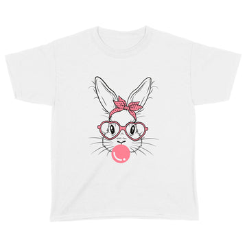 Bunny Face With Heart Glasses For Boys Men Kids Easter Day Shirt