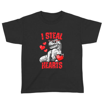 Boys Valentines Day Kids Dinosaur T rex Lover I Steal Hearts T-Shirt - Standard Youth T-shirt