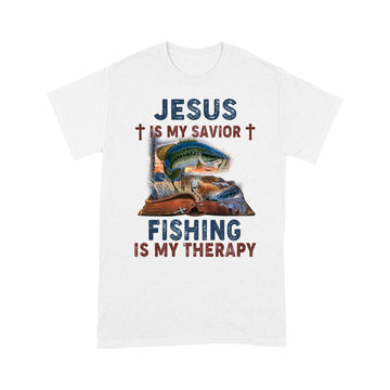 Jesus Is My Savior Fishing Is My Therapy Graphic Tees Shirt - Standard T-shirt