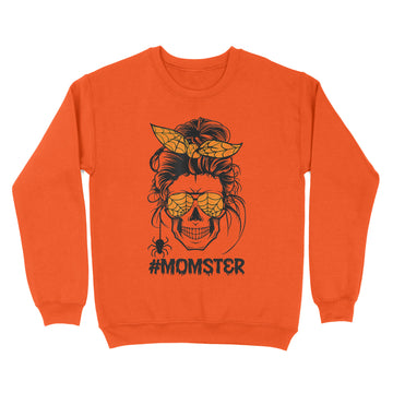 Momster Halloween Costume Skull Mom Messy Hair Bun Monster Shirt