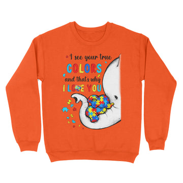 Autism Awareness Elephant I See Your True Colors Puzzle Piece Shirt - Standard Crew Neck Sweatshirt