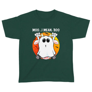 Vintage Ghost Cow Moo I Mean Boo Funny Halloween Cow Boo Retro Sunset Shirt - Standard Youth T-shirt