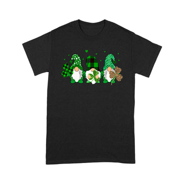 Three Gnomes Holding Shamrock Leopard Plaid St Patrick's Day Shirt - Standard T-shirt