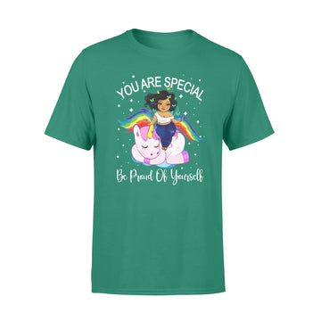 Chubby Girl Riding Unicorn You Are Special Be Proud Of Yourself Shirts - Premium T-shirt