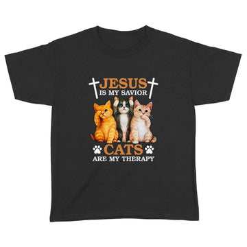 Jesus Is My Savior Cats Are My Therapy Funny Shirt - Standard Youth T-shirt