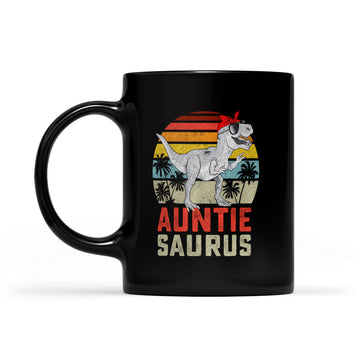 Auntiesaurus T-Rex Dinosaur Auntie Saurus Family Matching Mug - Black Mug