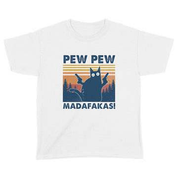 Black Cat Pew Pew Madafakas Vintage Funny Shirt - Standard Youth T-shirt