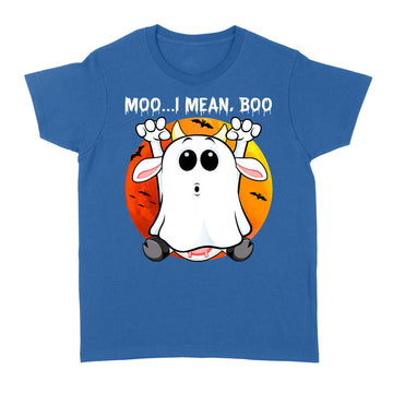 Vintage Ghost Cow Moo I Mean Boo Funny Halloween Cow Boo Retro Sunset Shirt - Standard Women's T-shirt