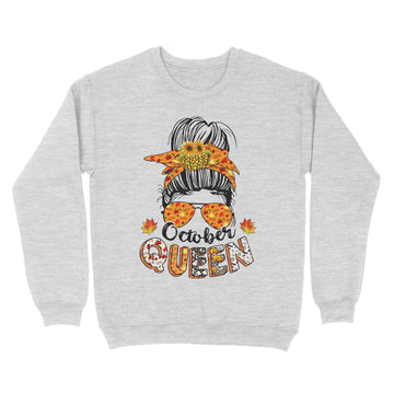 October Queen Halloween Messy Bun October Birthday Shirt