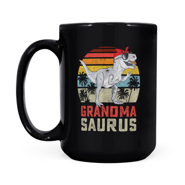 Grandmasaurus T-Rex Dinosaur Grandma Saurus Family Matching Mug - Black Mug