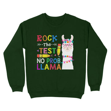 Testing Day Rock The Test Teaching No Prob Llama Teacher Shirt - Standard Crew Neck Sweatshirt