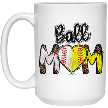 Ball Mom Heart Baseball Softball Mama Women Mothers Day 2023 Gift Mug