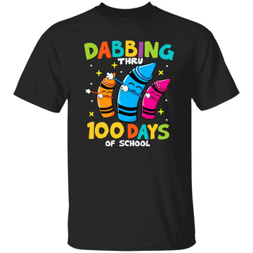 Dabbing Thru 100 Days Of School Crayon Teacher Kid 100th Day Shirt