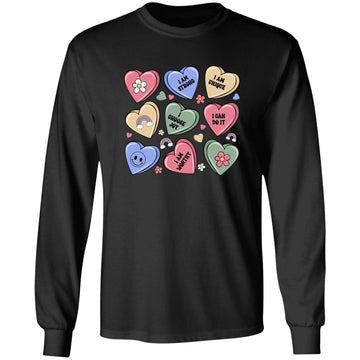 Teacher Valentine T-Shirt, Women's Valentines Day Shirt, Retro Heart Shirts, Candy Hearts TShirt, Positive Affirmations Sweatshirt