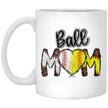 Ball Mom Heart Baseball Softball Mama Women Mothers Day 2023 Gift Mug