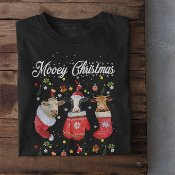Mooey Christmas Fun Heifer Santa Xmas Light Cow Farmer Lover Shirt