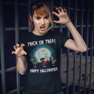 Personalized Hallowenier Trick or Treat Dachshund Halloween T-Shirt Dog Lovers Halloween Gift Tee Shirt