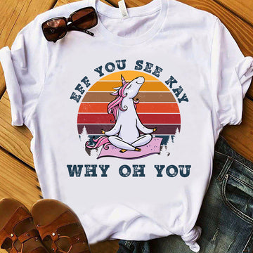Retro Vintage Unicorn Yoga Elf You See Kay Why Oh You Funny Shirt - Standard T-Shirt