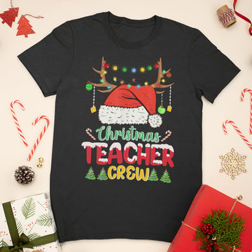 Santa and Reindeer Teacher Crew Merry Christmas Shirt Funny Xmas Gift