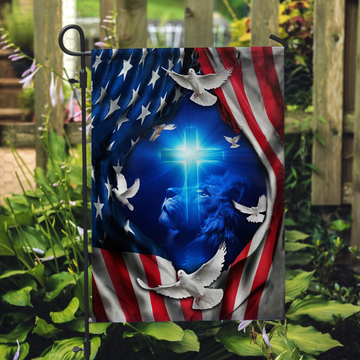 Us Veteran Lion Jesus Christian Flag 4th Of July - Garden Flag