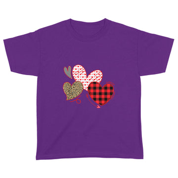 Girls Valentines Day Shirts Hearts Love Leopard Plaid Kids T-Shirt - Standard Youth T-shirt