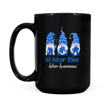 Three Gnomes Holding Blue Puzzle Autism Awareness Mug - Black Mug
