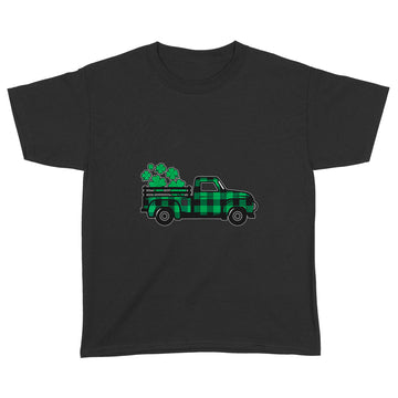 Green Buffalo Plaid Shamrock Pickup Truck St. Patrick's Day T-Shirt - Standard Youth T-shirt