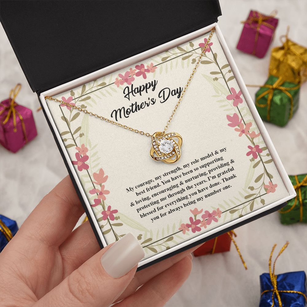 Happy Mother's Day Necklace - My Courage, My strength, My Role Model & My Best Friend Love Knot Necklace Gifts For Mom Love Knot Necklace Message Card, Mother's Day Is Special Gift