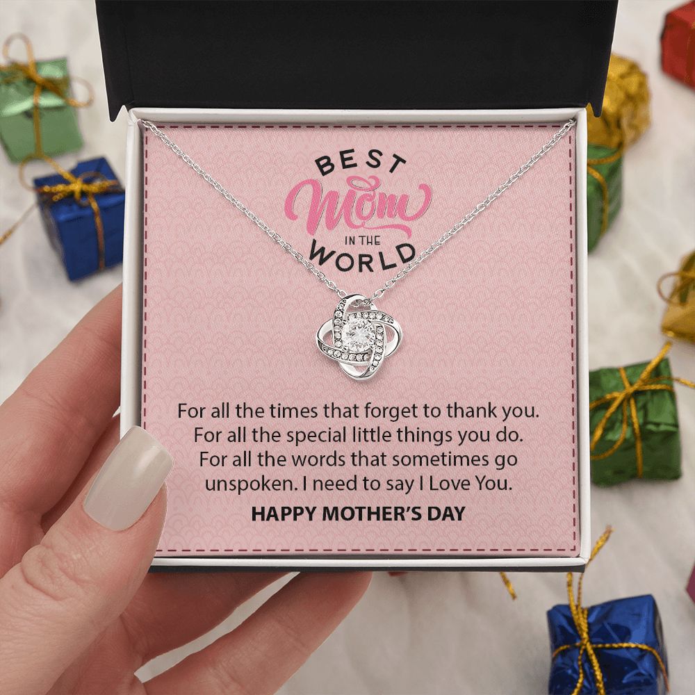 Gifts For Mom Love Knot Necklace, Best Mom In The World Necklace Message Card, Mother's Day Gift