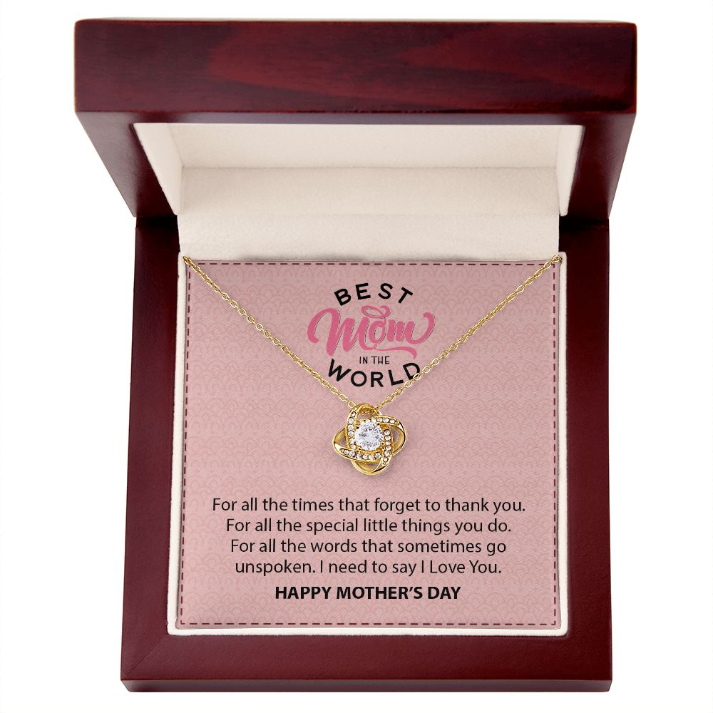 Gifts For Mom Love Knot Necklace, Best Mom In The World Necklace Message Card, Mother's Day Gift