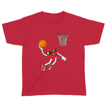 Valentines Day Heart Dunking Basketball Boys Girls Kids Gift T-Shirt - Standard Youth T-shirt