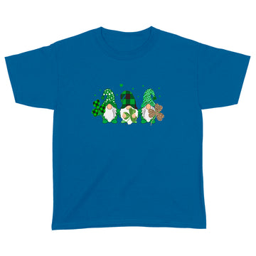 Three Gnomes Holding Shamrock Leopard Plaid St Patrick's Day Shirt - Standard Youth T-shirt