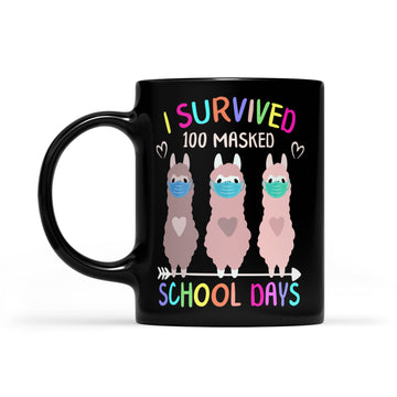 I Survived 100 Masked School Days Llama Virtual Teacher Gifts Mug - Black Mug