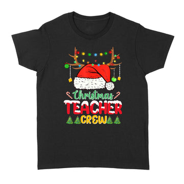 Santa and Reindeer Teacher Crew Merry Christmas Shirt Funny Xmas Gift