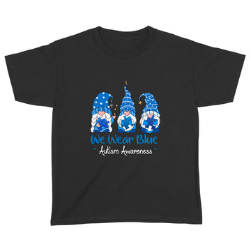Three Gnomes Holding Blue Puzzle Autism Awareness Shirt - Standard Youth T-shirt