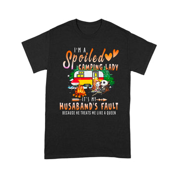 Jack skellington and sally I’m a spoiled camping lady it’s my Husband’s fault because he treats me like a queen shirt - Standard T-shirt