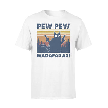 Black Cat Pew Pew Madafakas Vintage Funny Shirt - Premium T-shirt