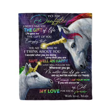 Unicorn Mom To My Daughter Blanket Gift, I Pray That You Are Safe, Well And Happy, Gift For Daughter On Birthday, Graduation Gift - Fleece Blanket