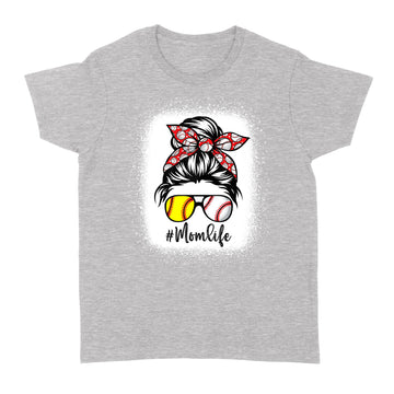 Mom Life Softball Baseball Mother's Day Messy Bun Shirt - Standard Women's T-shirt