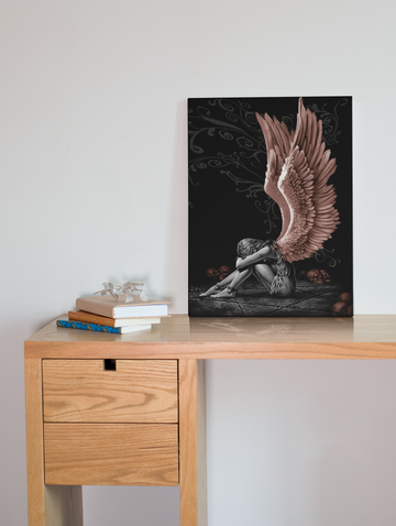 Sitting Angel Fantasy Art Cool Wall Decor Art Print Canvas, Beautiful Angel Wings Heaven Canvas - Matte Canvas (1.25