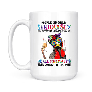 Funny Chicken Hippie People Should Seriously Stop Expecting Normal From Me We All Know Mug - White Mug