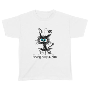 Black Cat It's Fine I'm Fine Everything Is Fine Shirt - Funny Cat Lovers T-Shirt