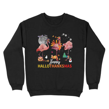 Happy HalloThanksmas Flamingo Halloween Thanksgiving Christmas T-Shirt