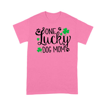 One Lucky Dog Mom Shamrock Paw Shirt St Patrick's Day Graphic Tee - Standard T-shirt