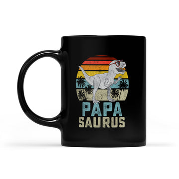 Papasaurus T-Rex Dinosaur Papa Saurus Family Matching Mug - Black Mug