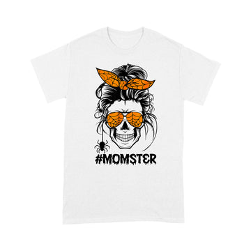 Momster Halloween Costume Skull Mom Messy Hair Bun Monster Shirt