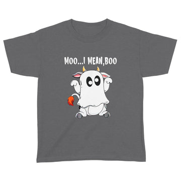 Ghost Cow Moo I Mean Boo Funny Halloween Cow Boo Shirt - Standard Youth T-shirt