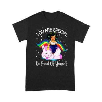 Chubby Girl Riding Unicorn You Are Special Be Proud Of Yourself Shirts - Standard T-shirt
