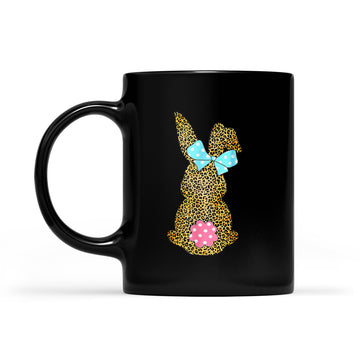 Happy Easter Cute Leopard Bunny Rabbit Mug - Black Mug