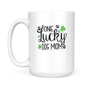 One Lucky Dog Mom Shamrock Paw Mug St Patrick's Day Graphic Mug - White Mug